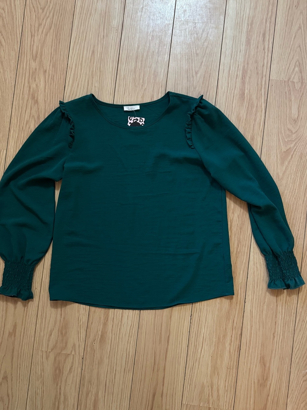 Ruffled Emerald Green Long-Sleeve Blouse